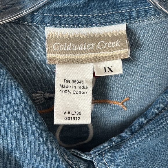 Coldwater Creek Winter Snowmen Chambray Button Up Womens Plus Size 1X - Picture 3 of 4